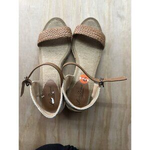 Lucky Brand Wedge Jute Heels Womens 9.5 Tan Leather Strap Open Toe Boho Natural
